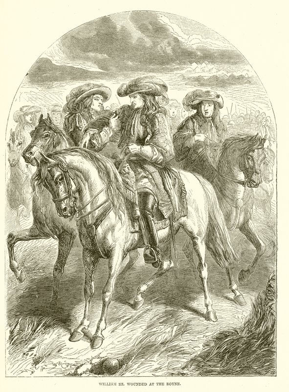 Wilhelm III. verwundet an der Boyne von English School
