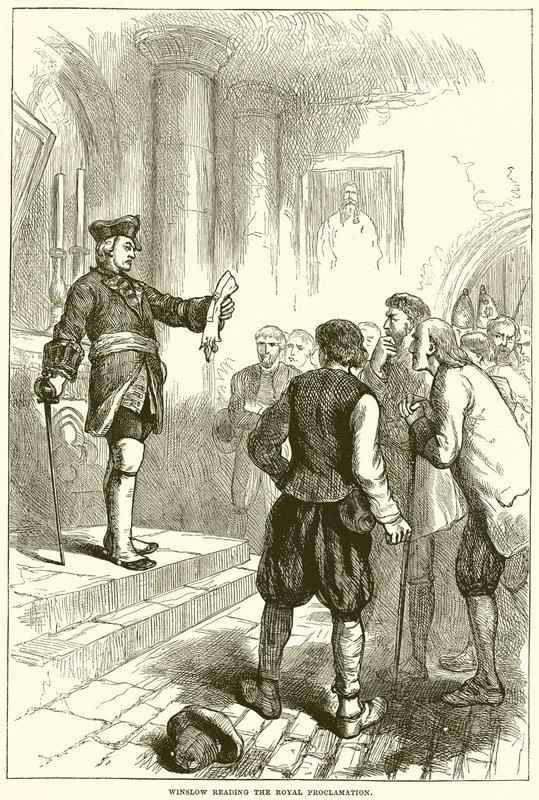 Winslow liest die königliche Proklamation vor von English School