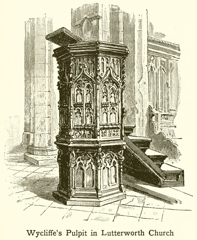 Wycliffes Kanzel in der Kirche von Lutterworth von English School
