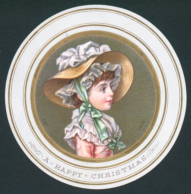 Junges Mädchen mit Haube, Weihnachtskarte von English School