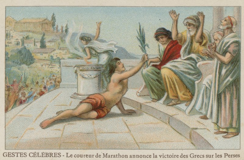 Pheidippides bringt die Nachricht vom Sieg der Griechen über die Perser bei Marathon, 490 v. Chr. von European School