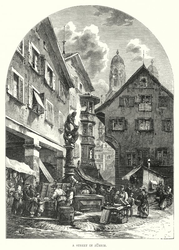 Eine Straße in Zürich (Stich) von European School