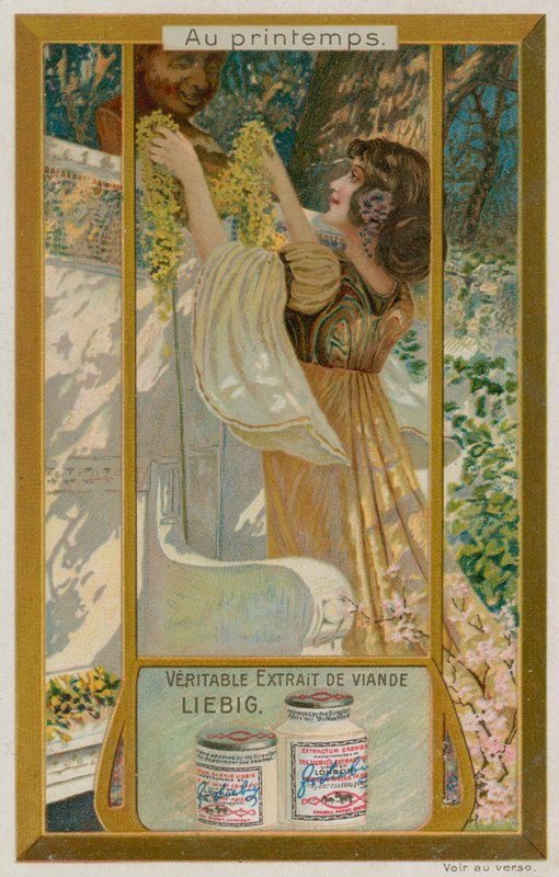 Mädchen, das Blumen auf eine Statue legt von European School