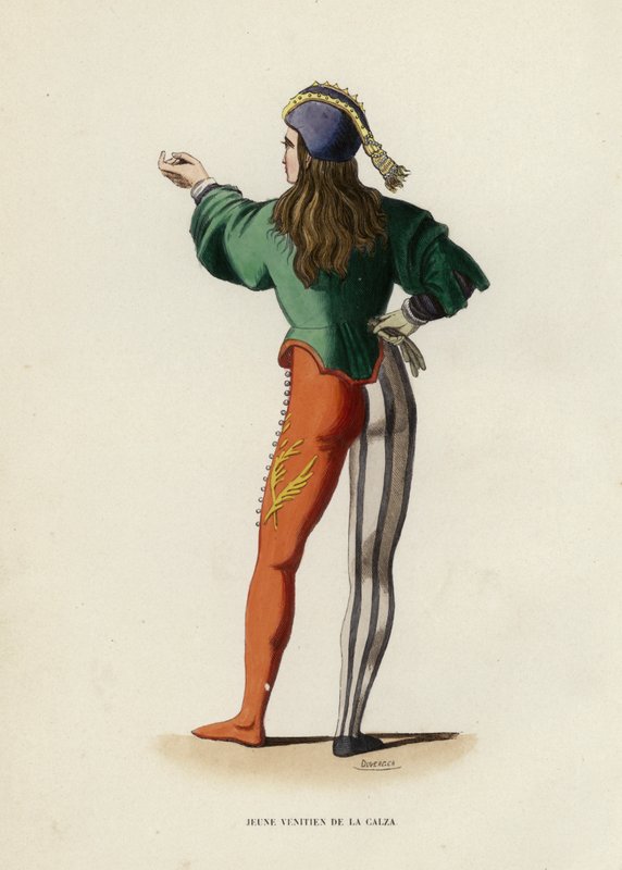 Junger Venezianer der Calza (farbige Gravur) von European School