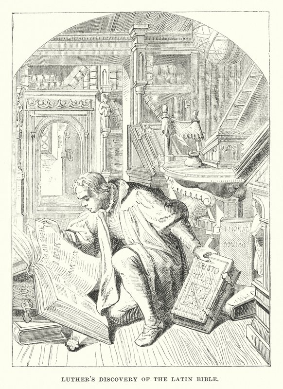 Luthers Entdeckung der lateinischen Bibel (Gravur) von European School