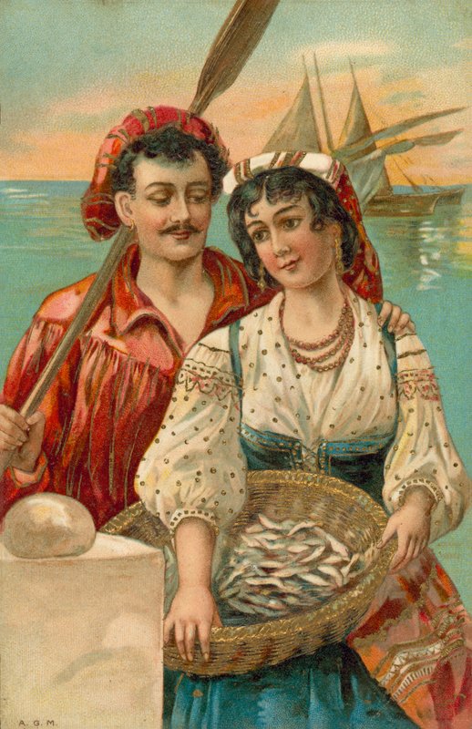 Mittelmeerfischer und Frau von European School