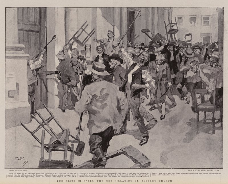 Die Unruhen in Paris, der Mob plündert die St.-Josephs-Kirche von Frank Craig