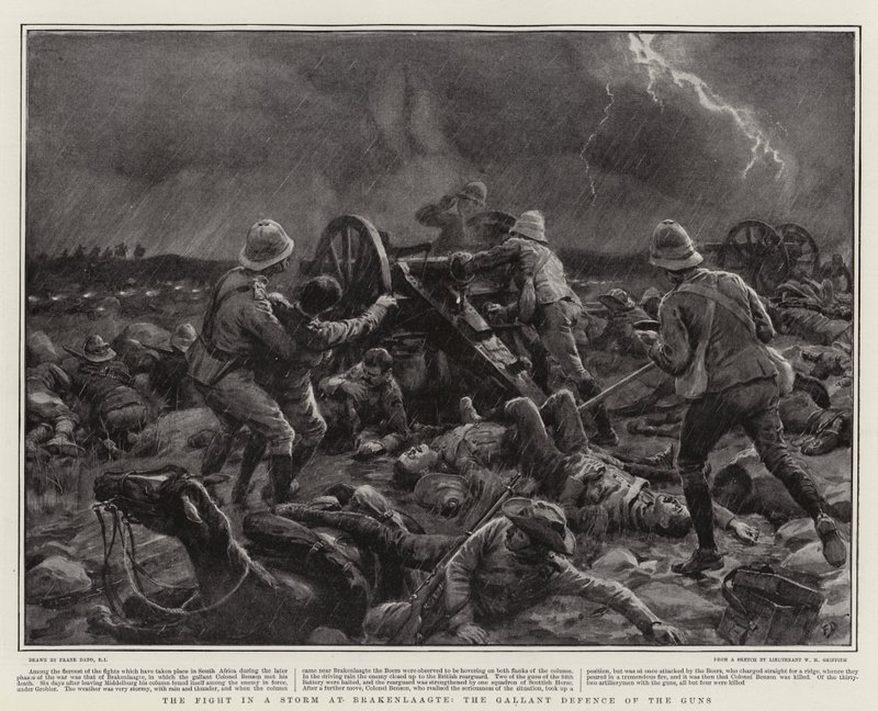 Der Kampf in einem Sturm bei Brakenlaagte, die tapfere Verteidigung der Kanonen von Frank Dadd