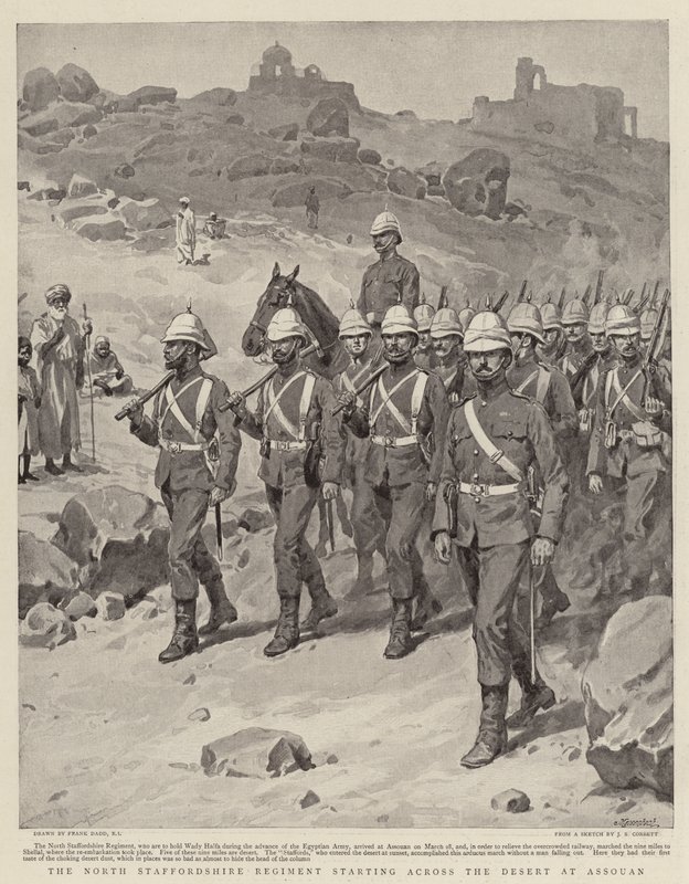 Das North Staffordshire Regiment startet über die Wüste bei Assouan von Frank Dadd