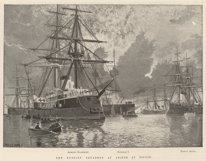 Das russische Geschwader vor Anker in Toulon von Fred T. Jane