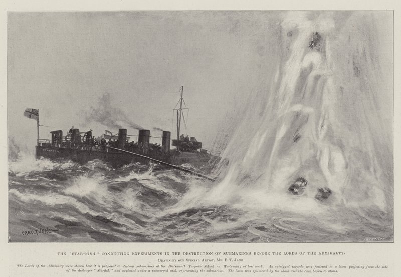 Der Seestern führt Experimente zur Zerstörung von U-Booten vor den Lords der Admiralität durch von Fred T. Jane