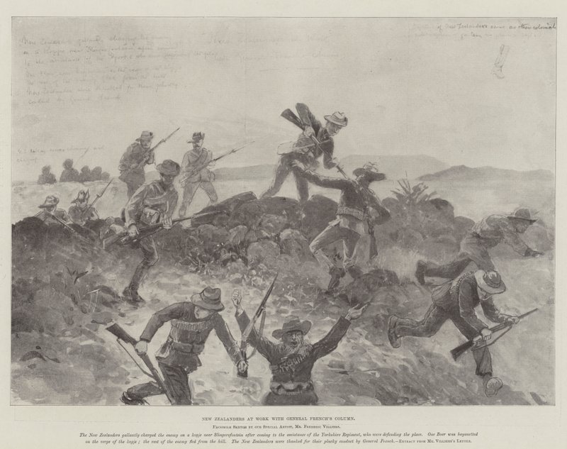 Neuseeländer bei der Arbeit mit General Frenchs Kolonne von Frederic Villiers