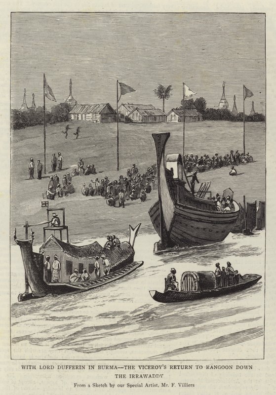 Mit Lord Dufferin in Burma, die Rückkehr des Vizekönigs nach Rangoon den Irrawaddy hinunter von Frederic Villiers