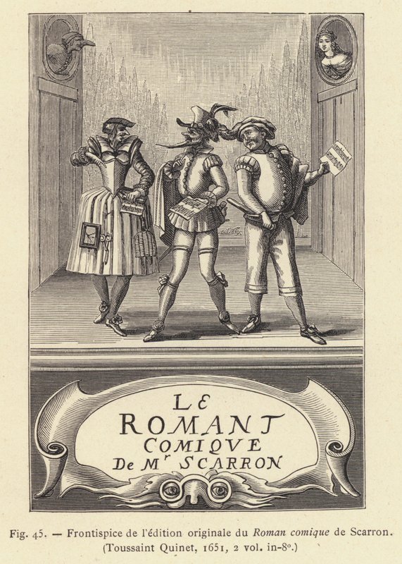 Frontispiz der Originalausgabe des Roman comique von Scarron von French School