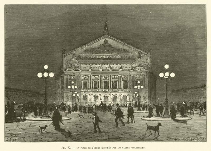 Der Platz der Oper beleuchtet von Jablochkoff-Globen von French School