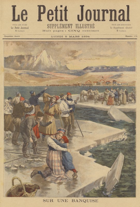 Menschen auf einer abgetrennten Eisscholle in der Nähe von Helsinki gefangen von French School