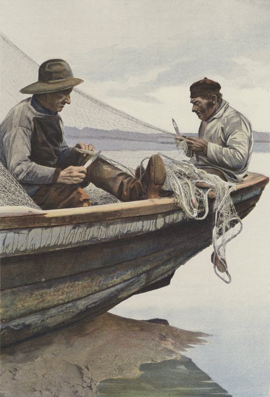 An der Canche, Fischer reparieren ihre Netze von French Photographer
