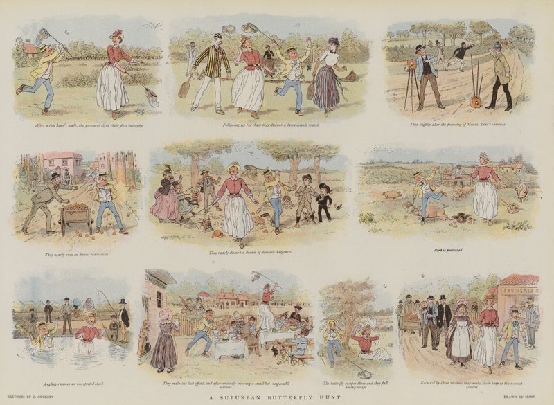 Eine Schmetterlingsjagd in der Vorstadt (Chromolithographie) von French School
