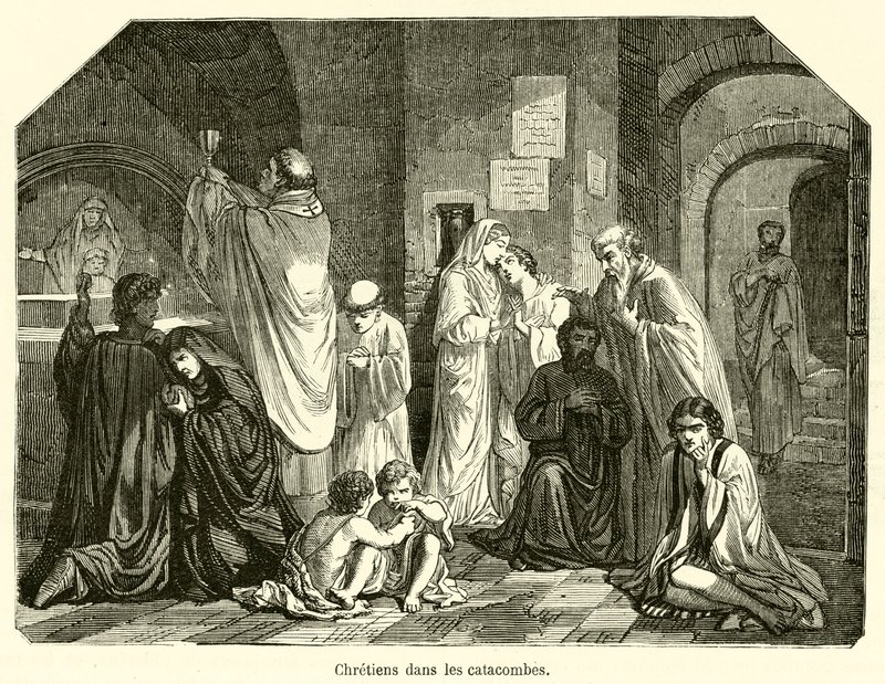 Christen in den Katakomben (Gravur) von French School