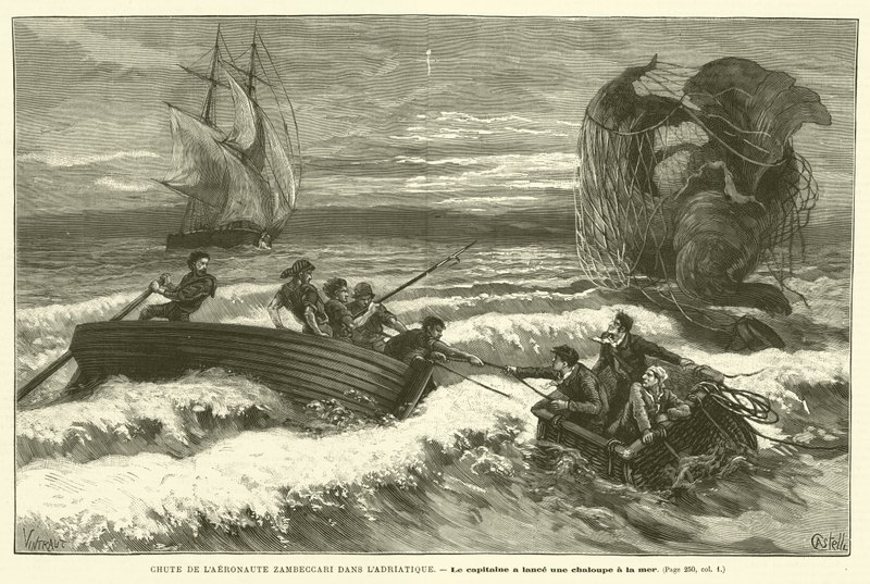 Sturz des Aeronauten Zambeccari in die Adria (Gravur) von French School
