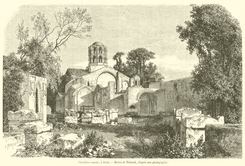 Römischer Friedhof in Arles (Stich) von French School