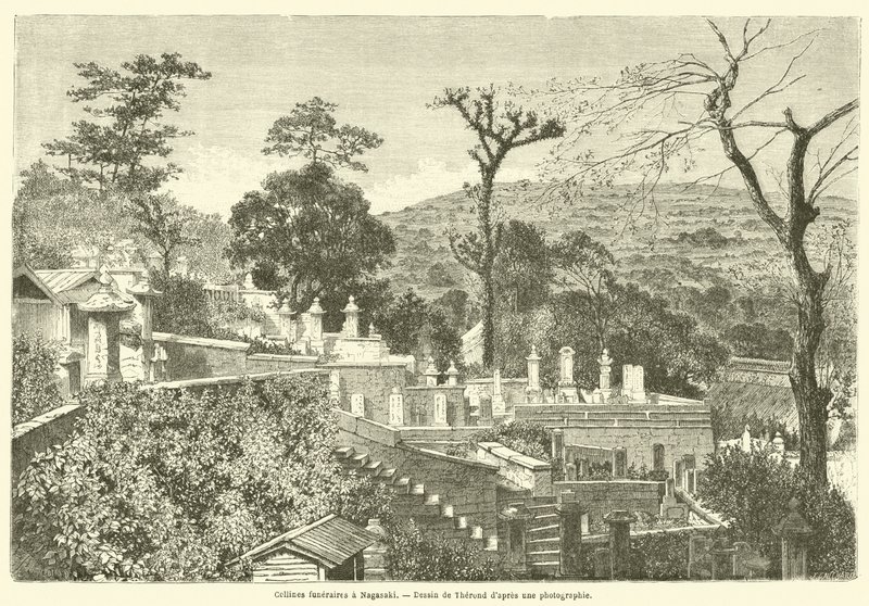 Grabeshügel in Nagasaki (Stich) von French School