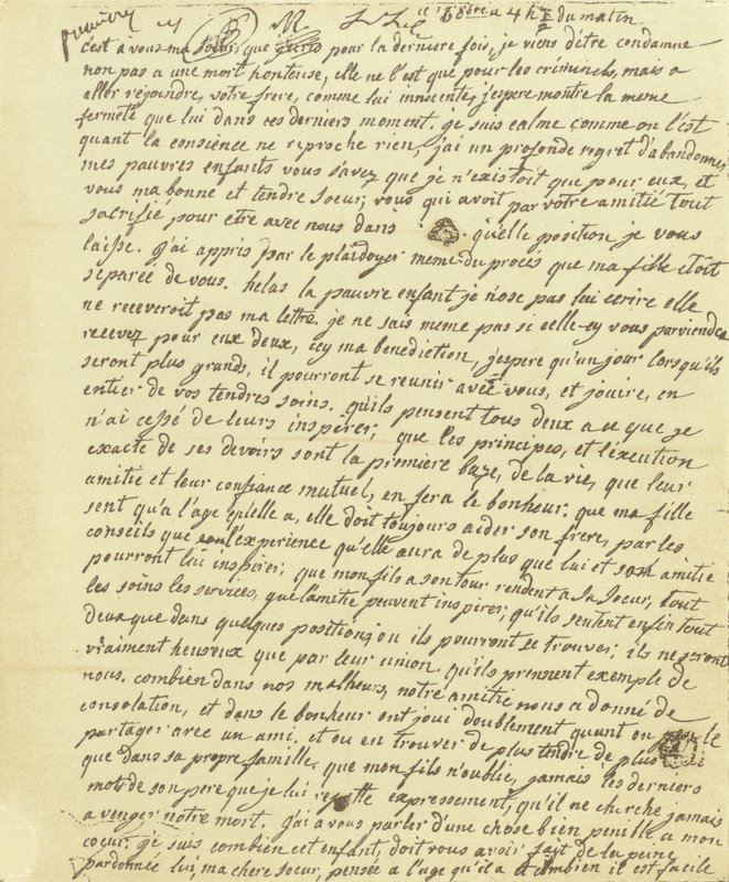Faksimile des Testaments von Marie Antoinette von French School