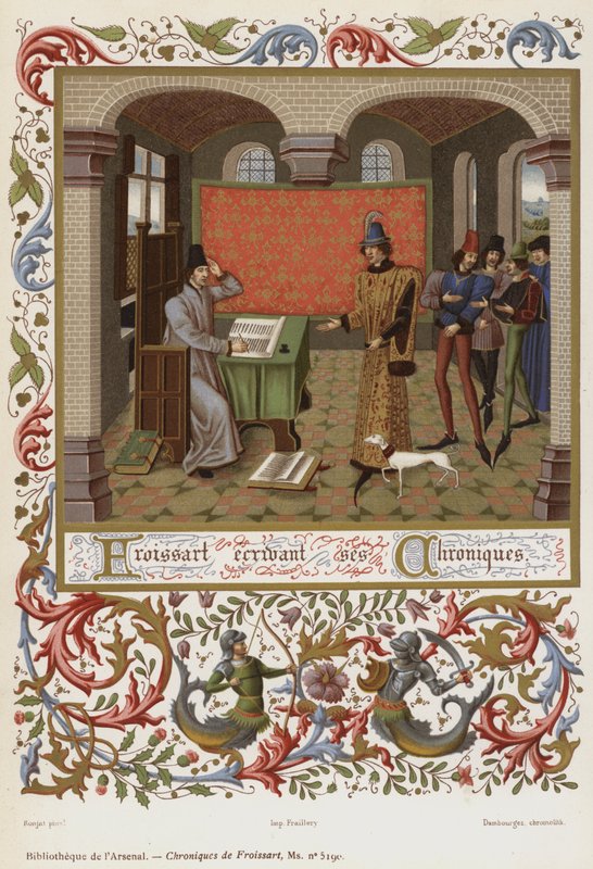 Froissart schreibt seine Chroniken (Chromolithografie) von French School
