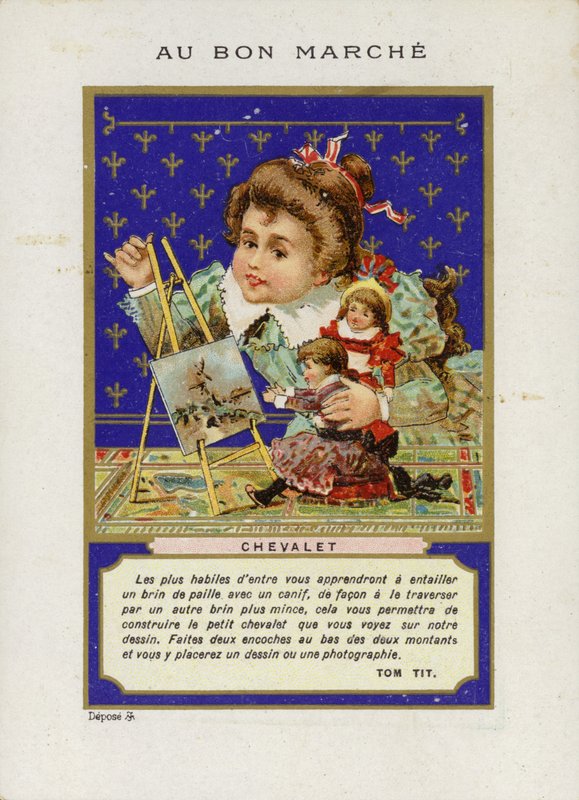 Mädchen spielt mit Puppenmalerei, Chevalet von French School
