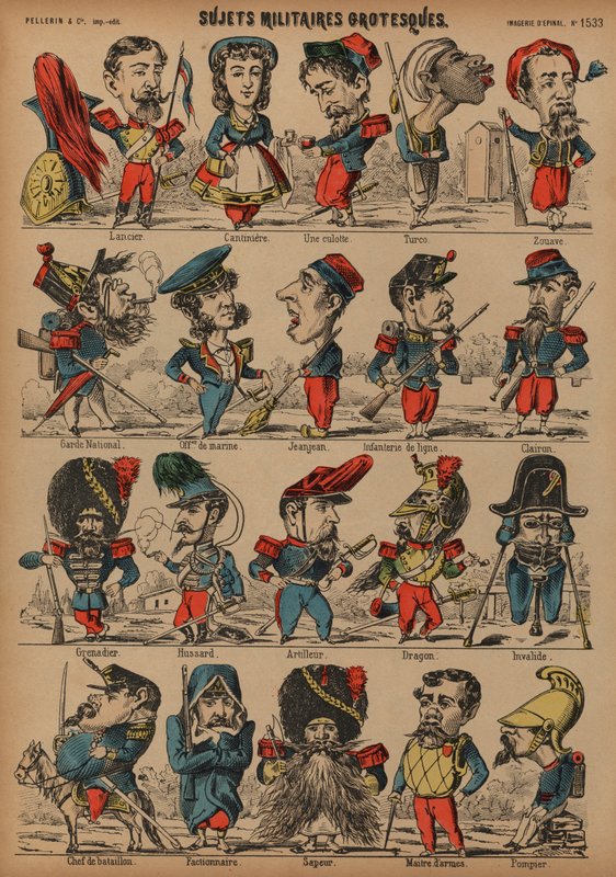 Groteske Militärkarikaturen (Farbstich) von French School