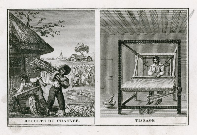 Hanf ernten und weben von French School
