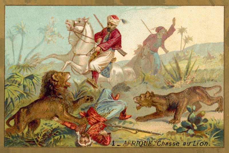 Löwenjagd in Afrika von French School