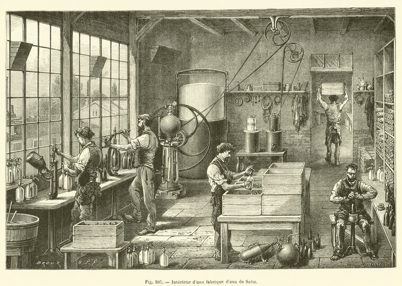 Innenansicht einer Seltzerwasserfabrik von French School