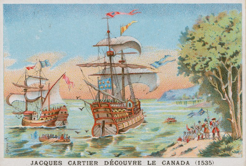 Jacques Cartier entdeckt Kanada, 1535 von French School