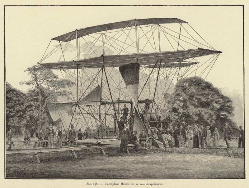 Das Flugzeug Maxim auf seiner Teststrecke von French School