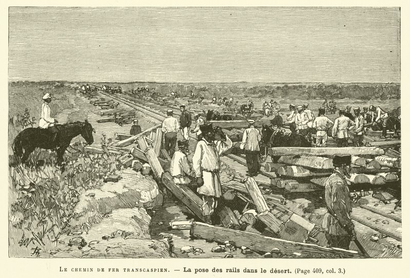 Die Transkaspische Eisenbahn (Stich) von French School