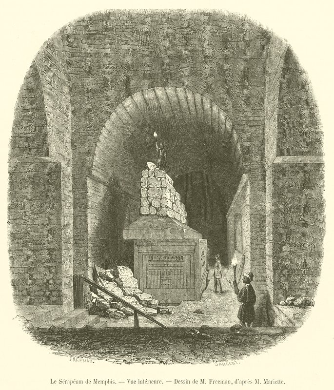 Das Serapeum von Memphis, Innenansicht (Gravur) von French School