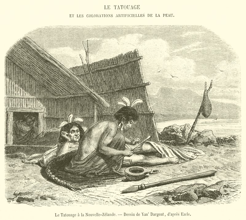 Die Tätowierung in Neuseeland (Gravur) von French School