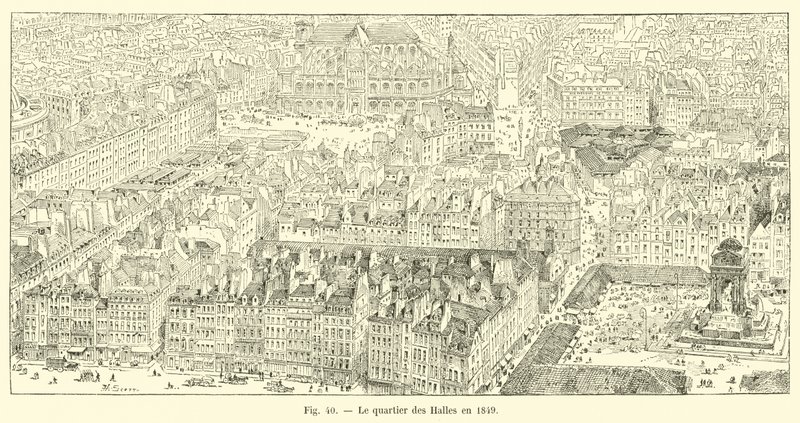 Das Viertel der Hallen im Jahr 1849 von French School