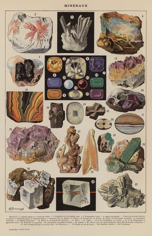 Mineralien (Farblithographie) von French School