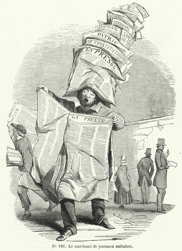 Mobiler Zeitungsverkäufer (Stich) von French School