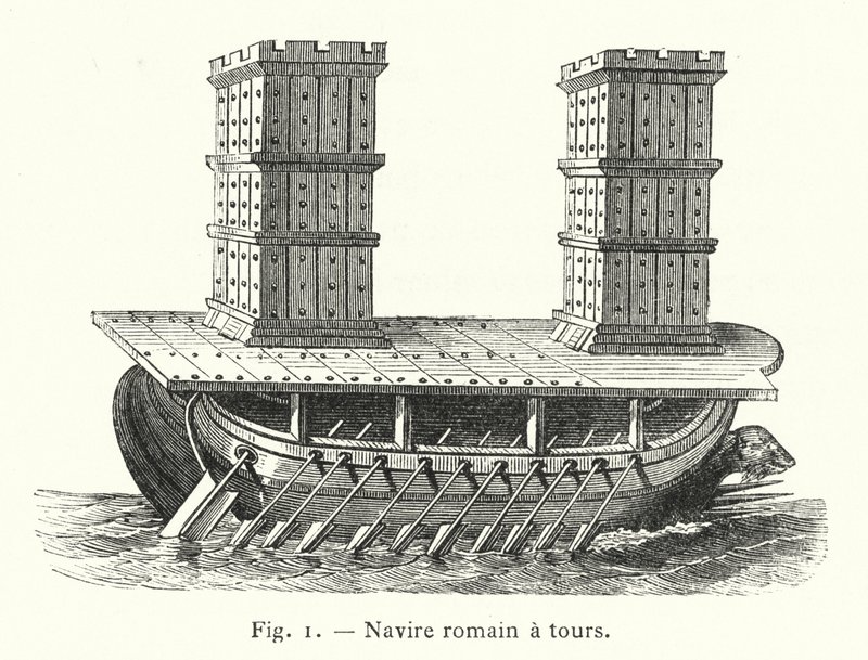 Römisches Schiff mit Türmen von French School