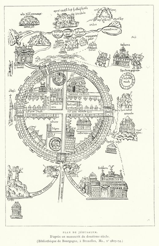 Plan von Jerusalem (Gravur) von French School