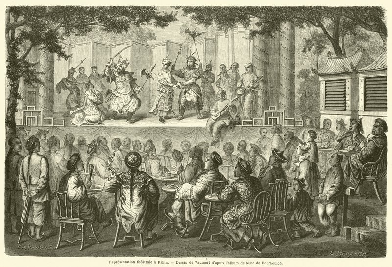 Theateraufführung in Peking (Gravur) von French School