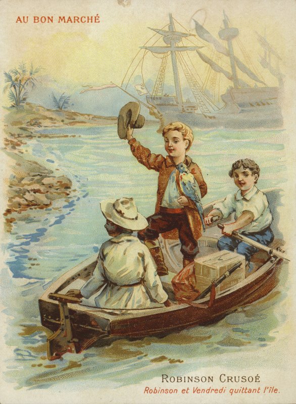Robinson Crusoe im Ruderboot von French School