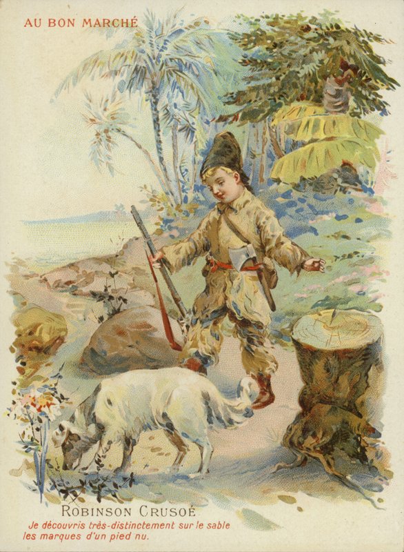 Robinson Crusoe mit Hund von French School