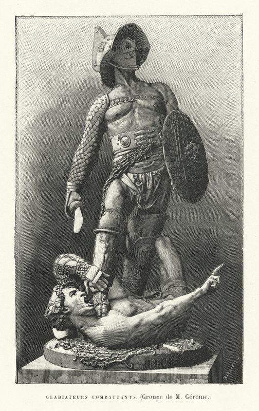 Römische Gladiatoren kämpfen (Gravur) von French School