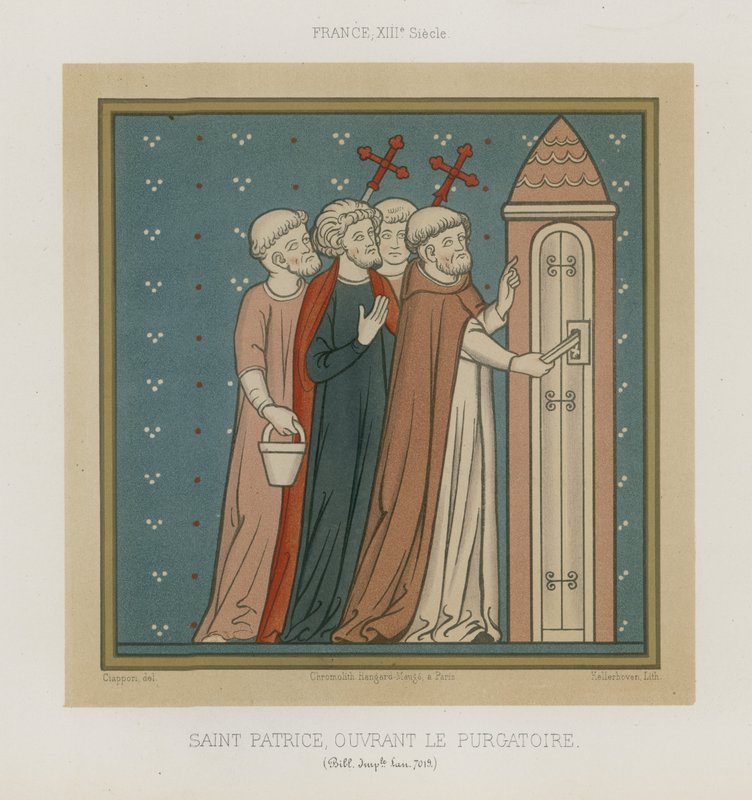 Der heilige Patrick öffnet das Fegefeuer von French School