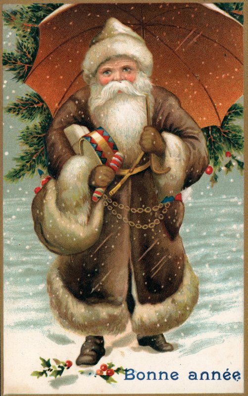 Weihnachtsmann mit Regenschirm von French School