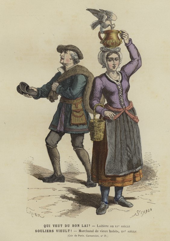 Verkäufer von Milch und Gebrauchtkleidung von French School